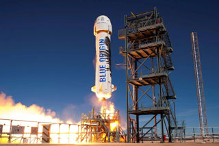 New Shepard taking off on a suborbital spaceflight