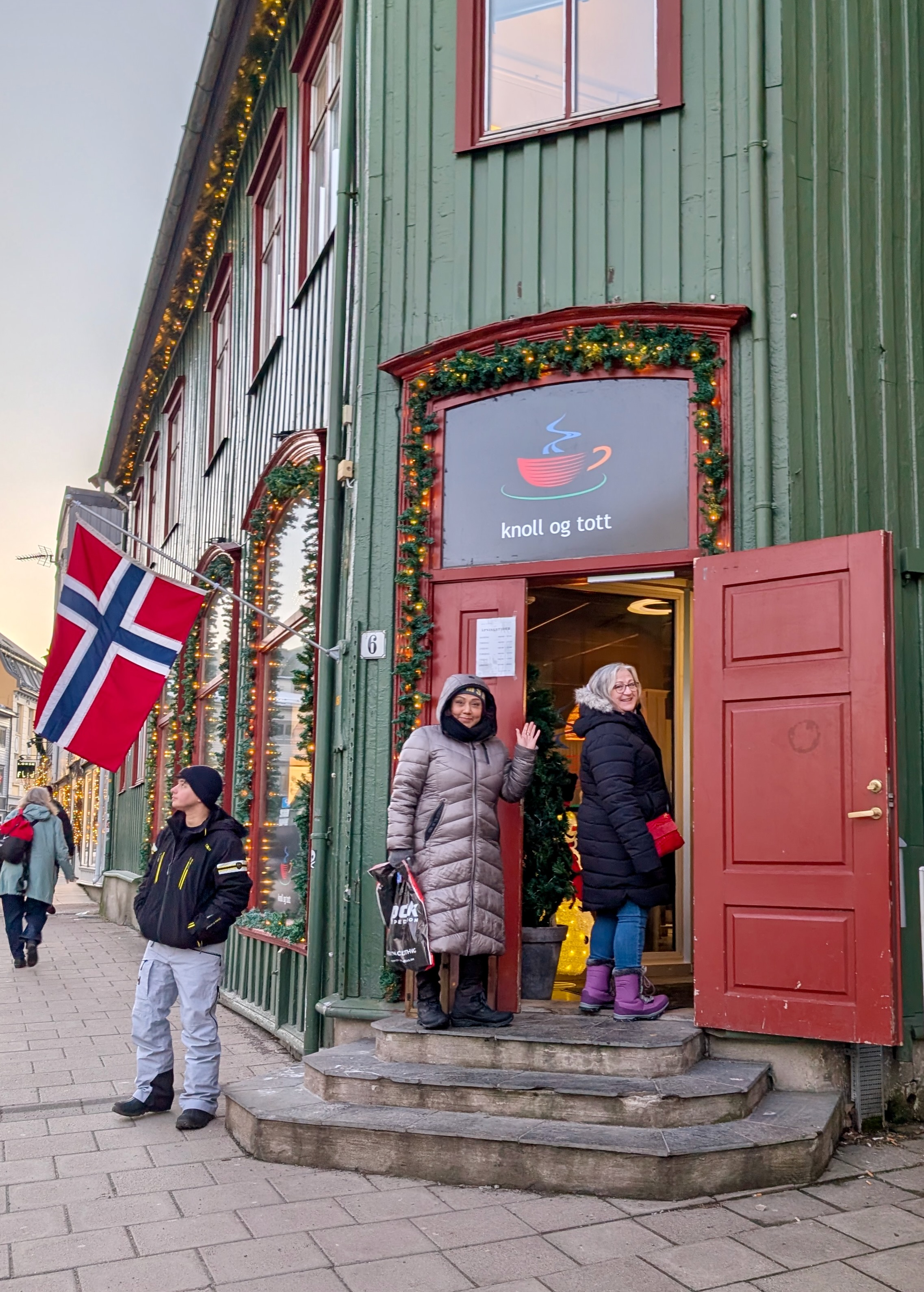 Lucinda And Sarah At Cafe Door